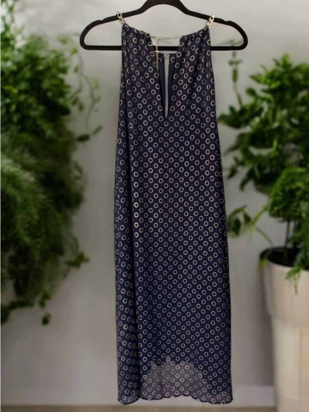 Michael Michael Kors NWT Navy Sleeveless Dress with Gold Tone Chain Neckine XL - Picture 2 of 2